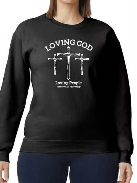 Hickory Flat Fellowship Crewneck Fleece - Three Crosses Design