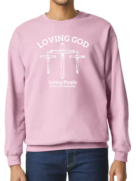 Hickory Flat Fellowship Crewneck Fleece - Three Crosses Design