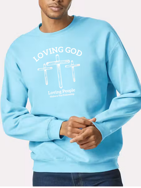 Hickory Flat Fellowship Crewneck Fleece - Three Crosses Design