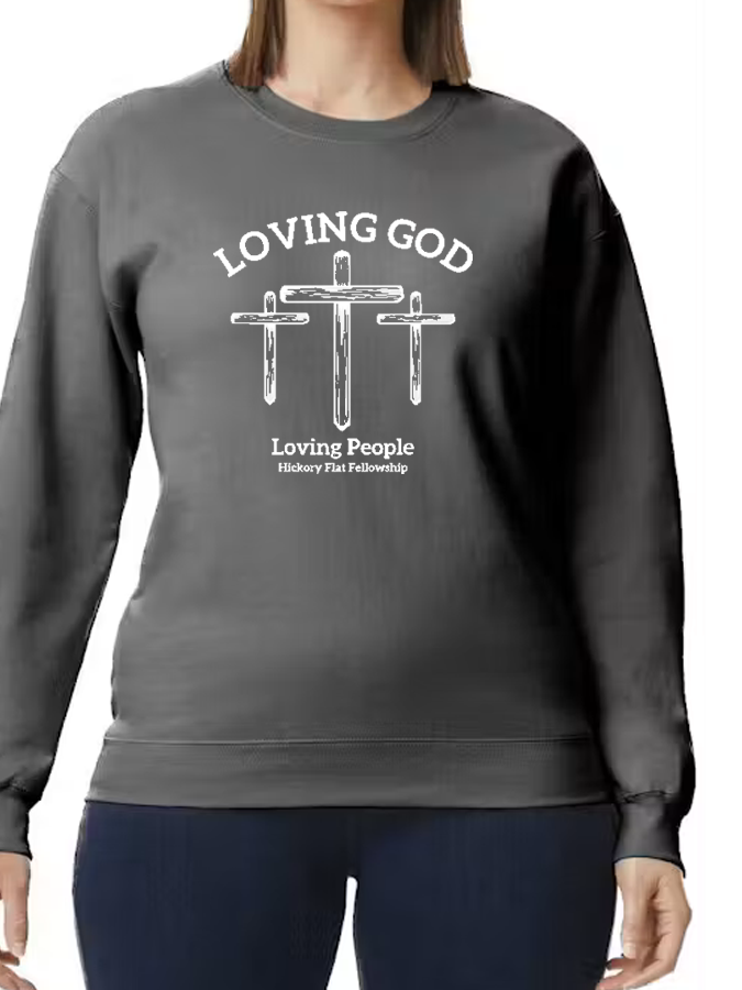 Hickory Flat Fellowship Crewneck Fleece - Three Crosses Design
