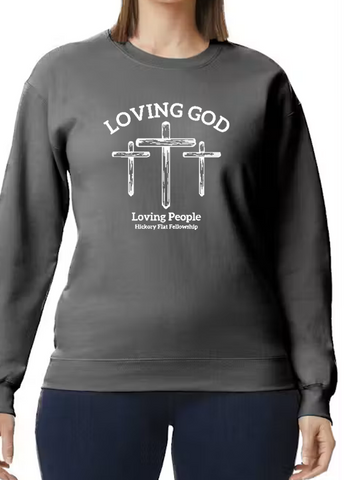 Hickory Flat Fellowship Crewneck Fleece - Three Crosses Design