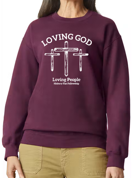 Hickory Flat Fellowship Crewneck Fleece - Three Crosses Design
