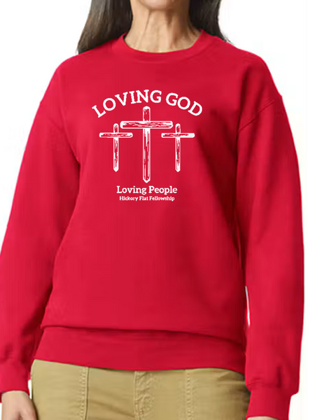 Hickory Flat Fellowship Crewneck Fleece - Three Crosses Design