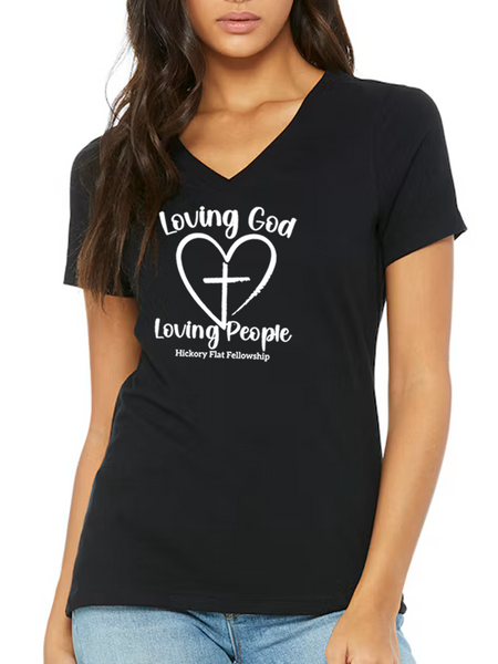 Hickory Flat Fellowship Ladies Vneck - Heart Design