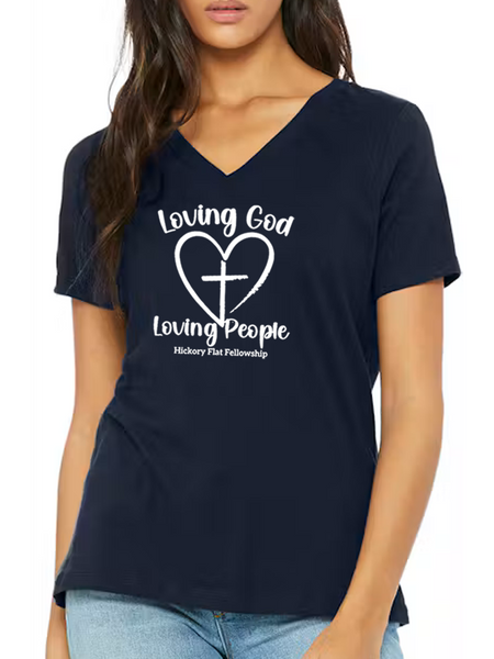 Hickory Flat Fellowship Ladies Vneck - Heart Design