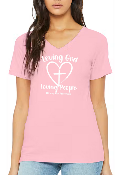 Hickory Flat Fellowship Ladies Vneck - Heart Design