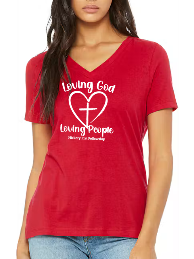 Hickory Flat Fellowship Ladies Vneck - Heart Design