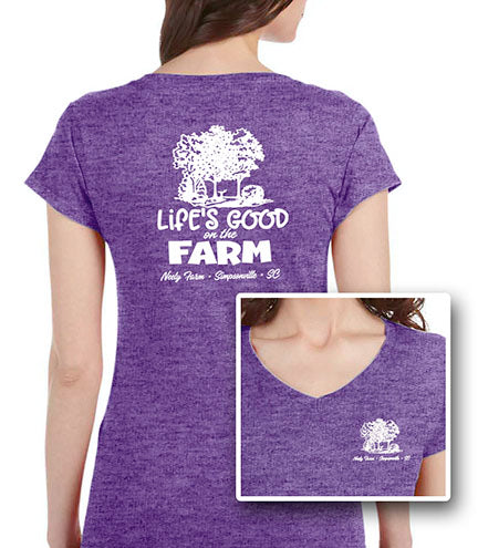 Neely Farm "Life's Good on the Farm" Ladies Fitted VNeck Tee