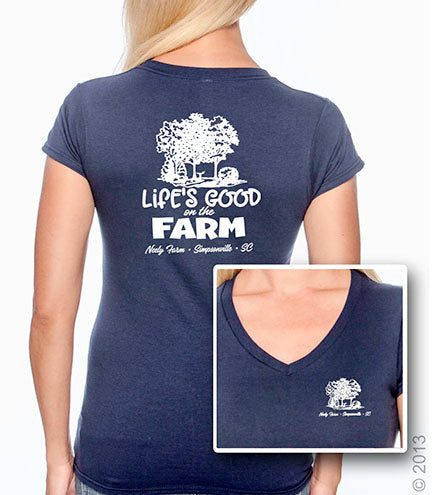 Neely Farm "Life's Good on the Farm" Ladies Fitted VNeck Tee